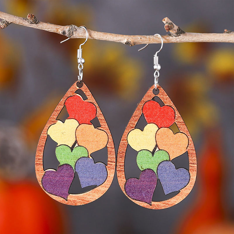 Colorful Love Heart Nurse Wooden Earrings