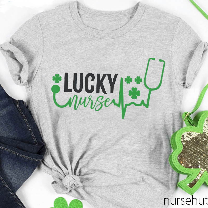 Green Clover Lucky Nurse Stethoscope Nurse T-Shirt