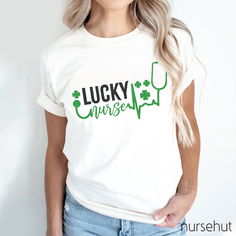 Green Clover Lucky Nurse Stethoscope Nurse T-Shirt