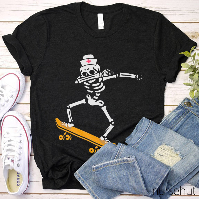 Skateboard Skeleton Nurse T-Shirt