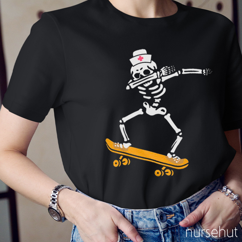 Skateboard Skeleton Nurse T-Shirt