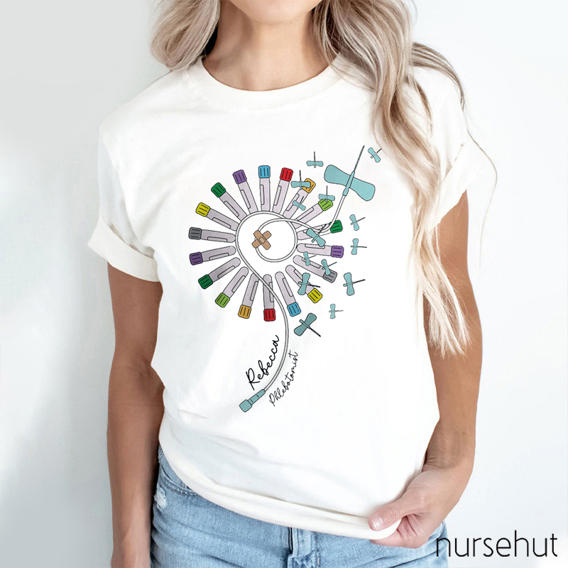 Personalized Dandelion Vacuum Tubes Infusion Set Nurse T-Shirt