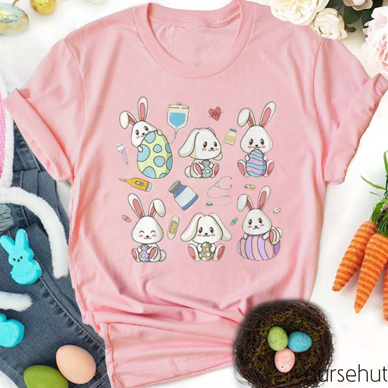 Cute Bunnies Play With Eggs Nurse T-Shirt