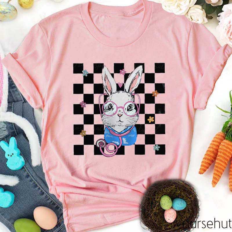 Checkerboard Grid Bunny Nurse T-Shirt
