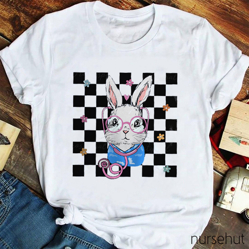 Checkerboard Grid Bunny Nurse T-Shirt