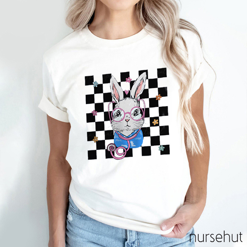 Checkerboard Grid Bunny Nurse T-Shirt