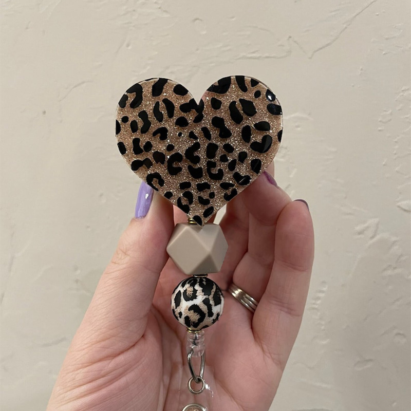 Heart Shape Leopard Nurse Badge Reel