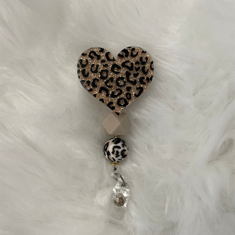 Heart Shape Leopard Nurse Badge Reel