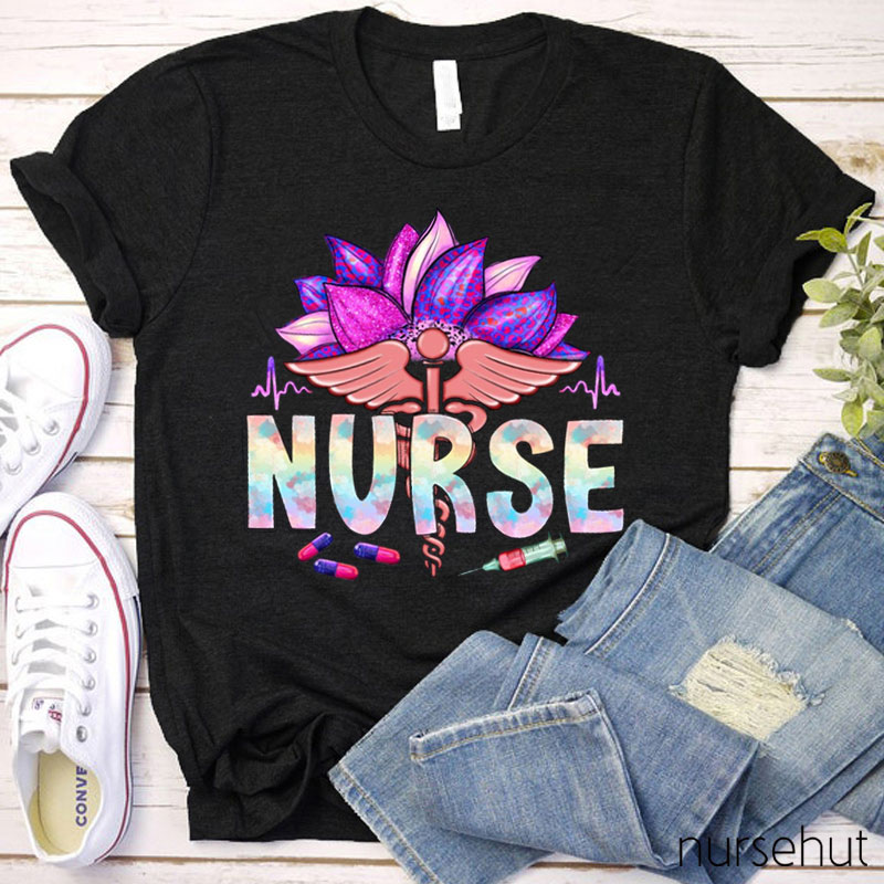 Colored Half Sunflower Nurse T-Shirt