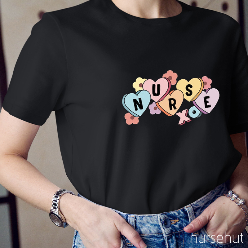 Flowers And Hearts Nurse T-Shirt