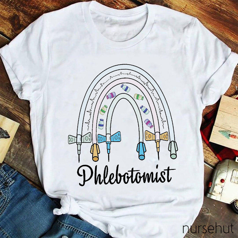 Phlebotomist Rainbow Needles Nurse T-Shirt