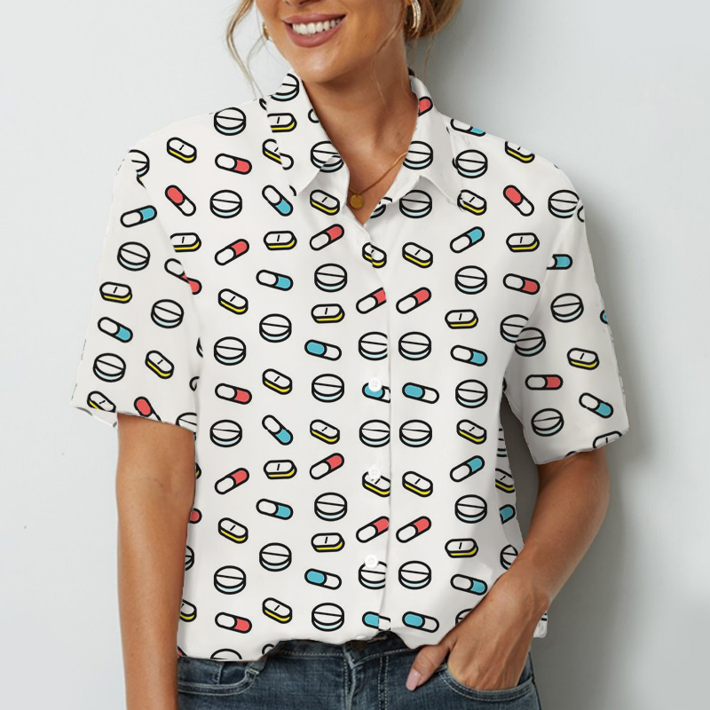 Various Tablets Shapes Nurse Short Sleeve Shirt