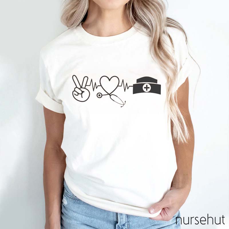 Victory Signs Heart Stethoscopes Hats Nurse T-Shirt