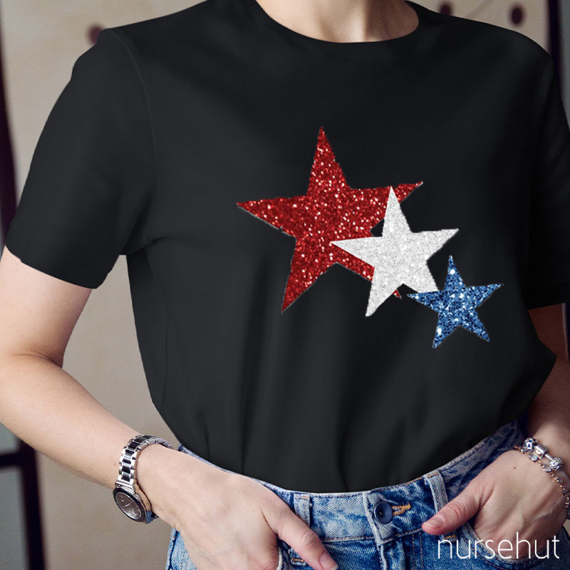 Flag Matching Color Flashing Stars Nurse T-Shirt