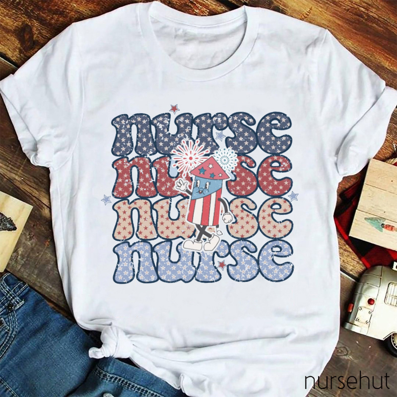 Independence Day Blooming Fireworks Nurse T-Shirt