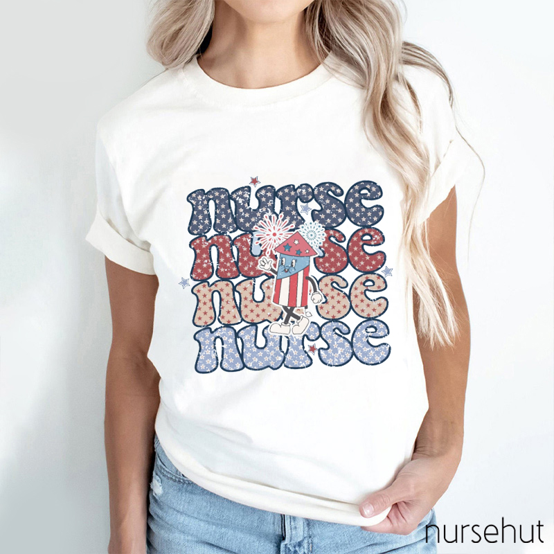 Independence Day Blooming Fireworks Nurse T-Shirt