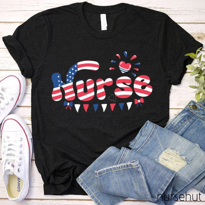 Independence Day Stars And Flag Nurse T-Shirt