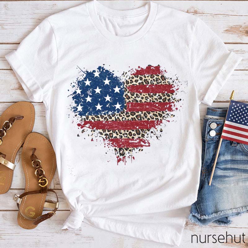 Love Leopard Flag Nurse T-Shirt