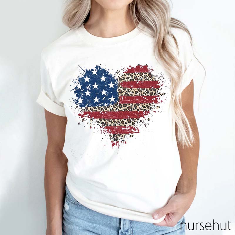 Love Leopard Flag Nurse T-Shirt
