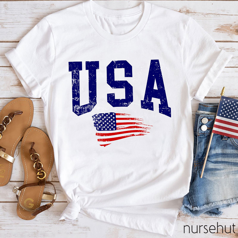 USA Leopard Flag Nurse T-Shirt