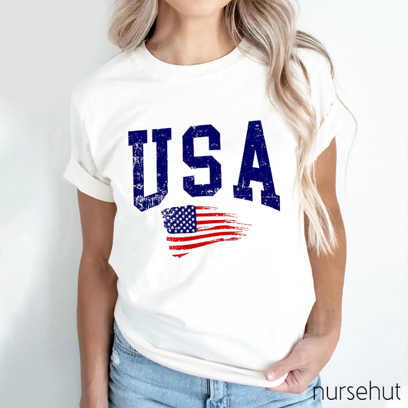 USA Leopard Flag Nurse T-Shirt