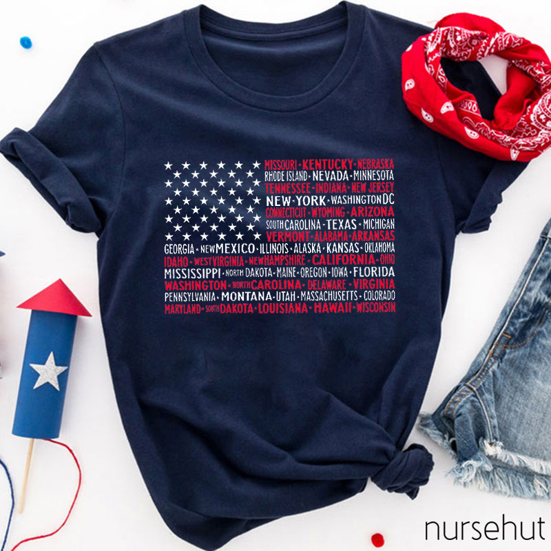 Independence Day Leopard Flag Nurse T-Shirt