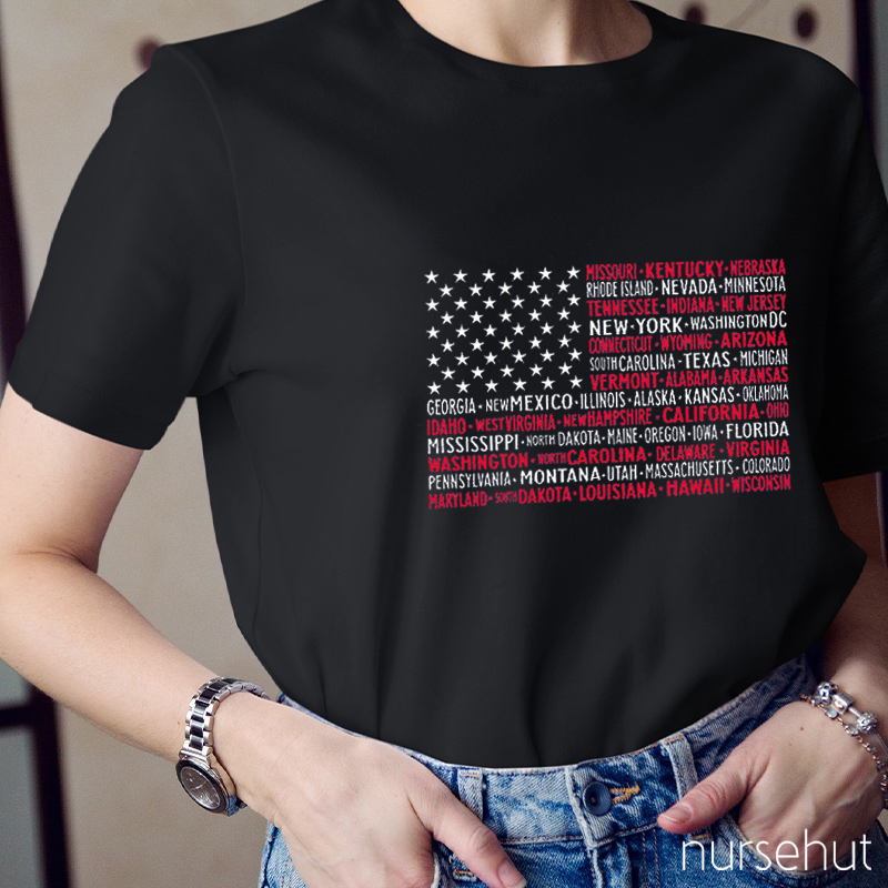 Independence Day Leopard Flag Nurse T-Shirt