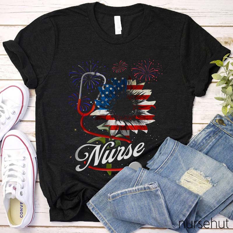 Independence Day Stethoscope Fireworks Nurse T-Shirt
