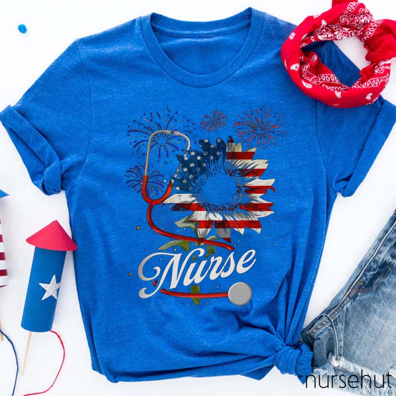 Independence Day Stethoscope Fireworks Nurse T-Shirt