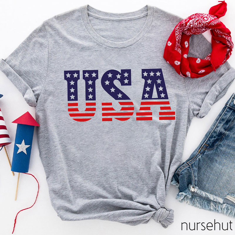 Independence Day Stars And Stripes Flag Nurse T-Shirt