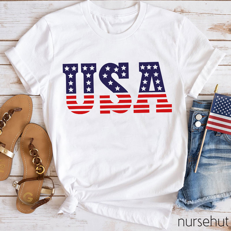 Independence Day Stars And Stripes Flag Nurse T-Shirt