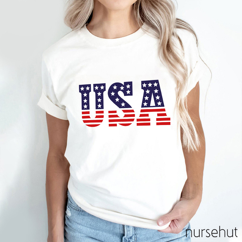 Independence Day Stars And Stripes Flag Nurse T-Shirt
