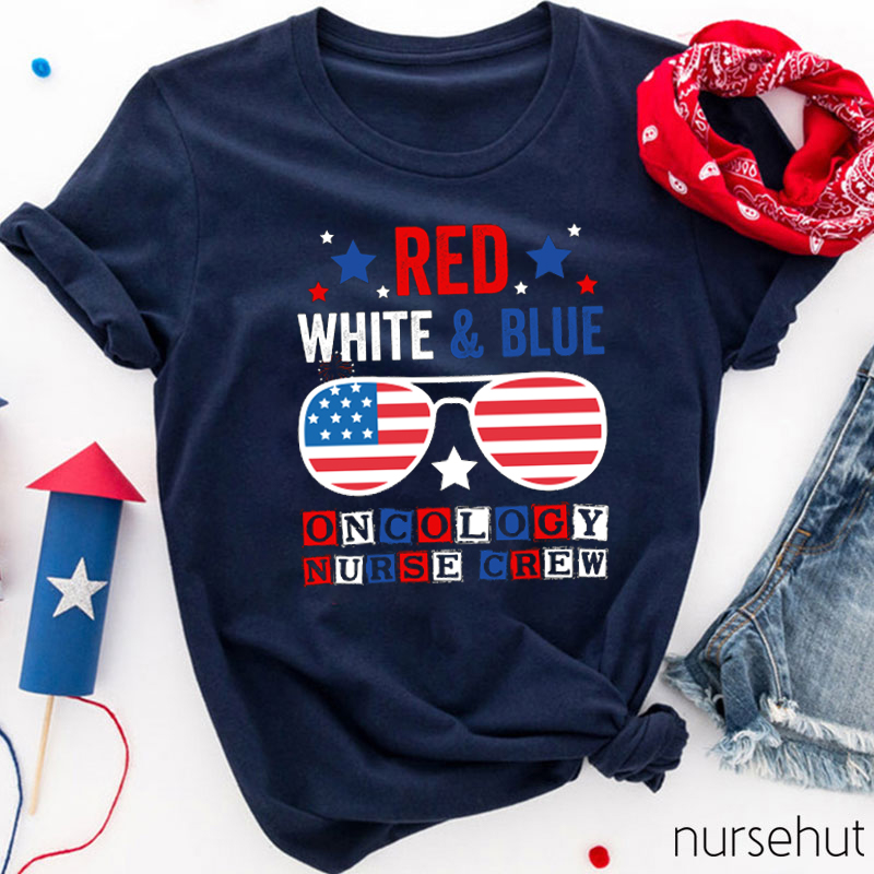Personalized Department Red White Blue Oncology Nurse Crew Nurse T-Shirt