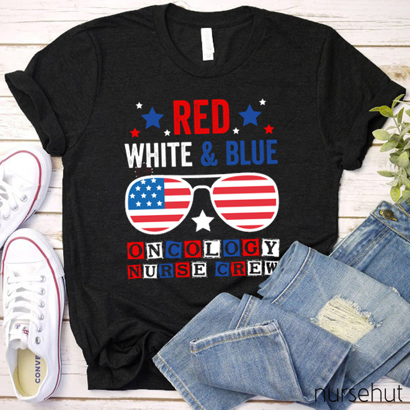Personalized Department Red White Blue Oncology Nurse Crew Nurse T-Shirt