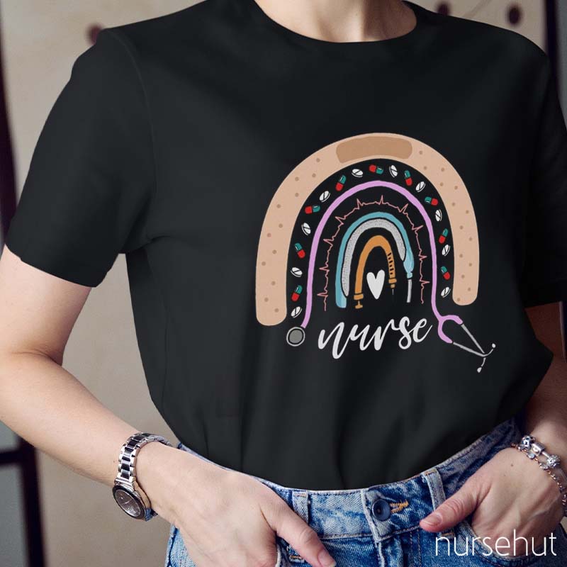 Band-aids Pill Stethoscopes Make Up A Rainbow Nurse T-Shirt