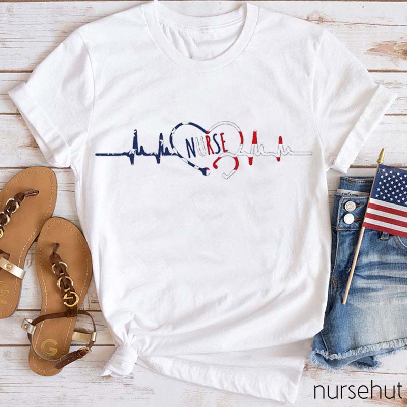 Flag Electrocardiogram Nurse T-Shirt