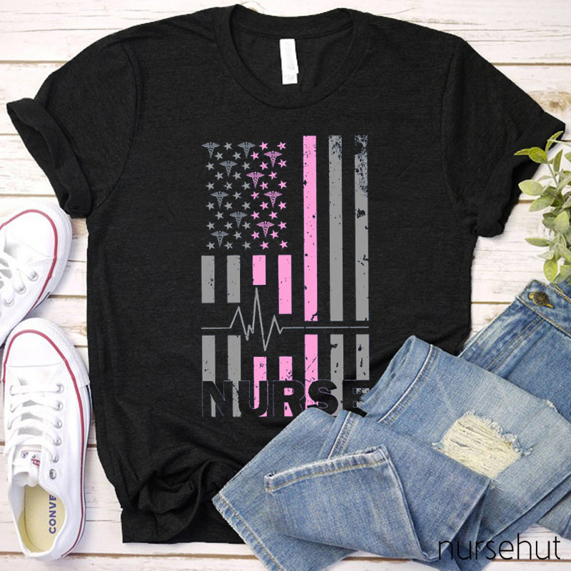 Independence Day Pink Flag Nurse T-Shirt