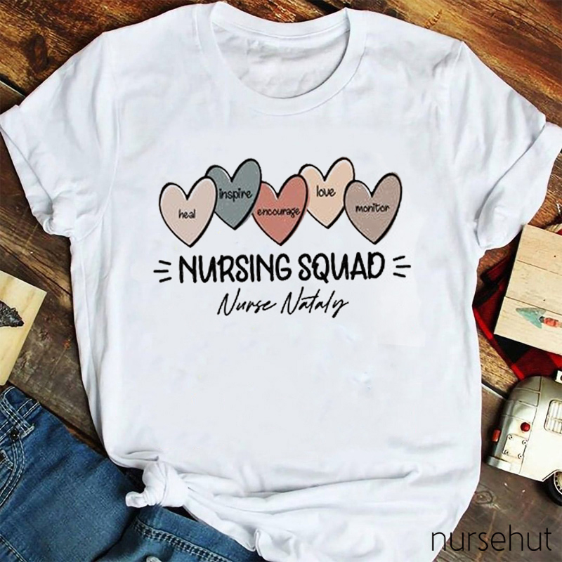 Personalized Nurse Squad Heal Inspire Encourage Love Monitor Nurse T-Shirt
