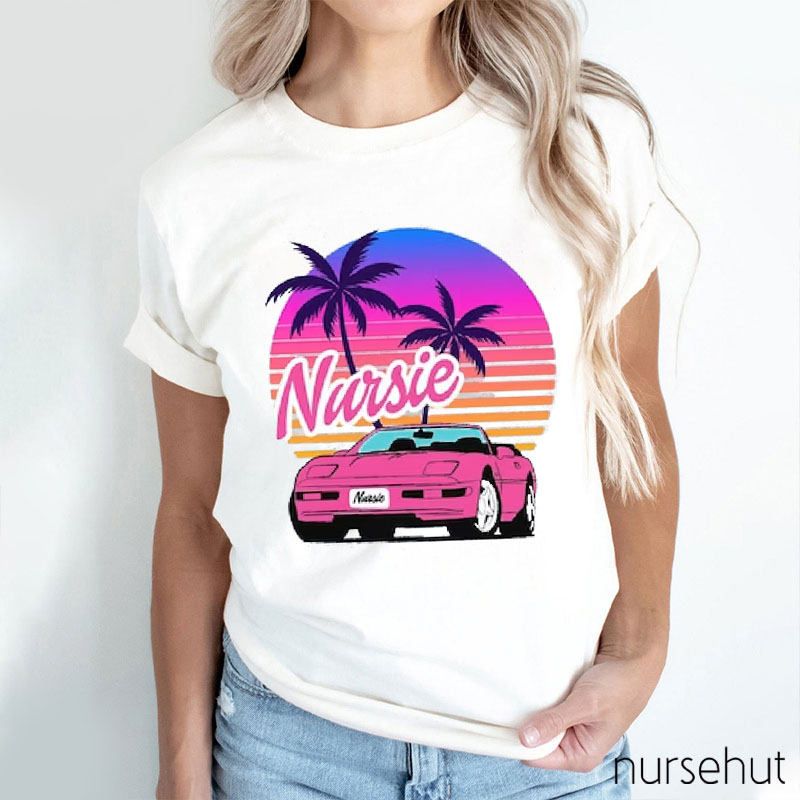 Nursie Summer And Pink Car Nurse T-Shirt