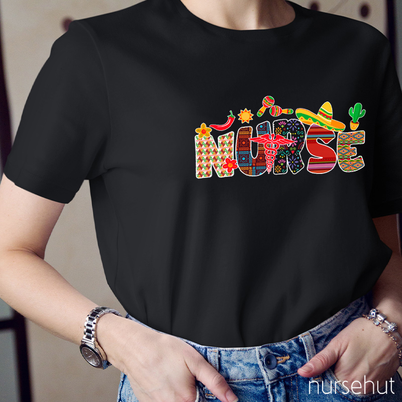 Rich Painted Mexican Pattern Nurse T-Shirt