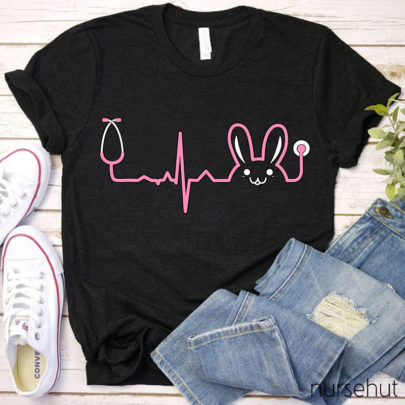 Stethoscope Bunny-Shaped Waveform Nurse T-Shirt