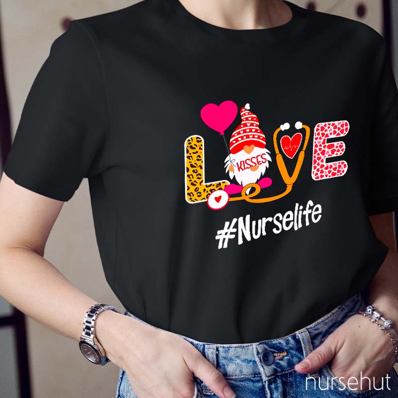 Love Gnome Stethoscope Heart Nurselife Nurse T-Shirt