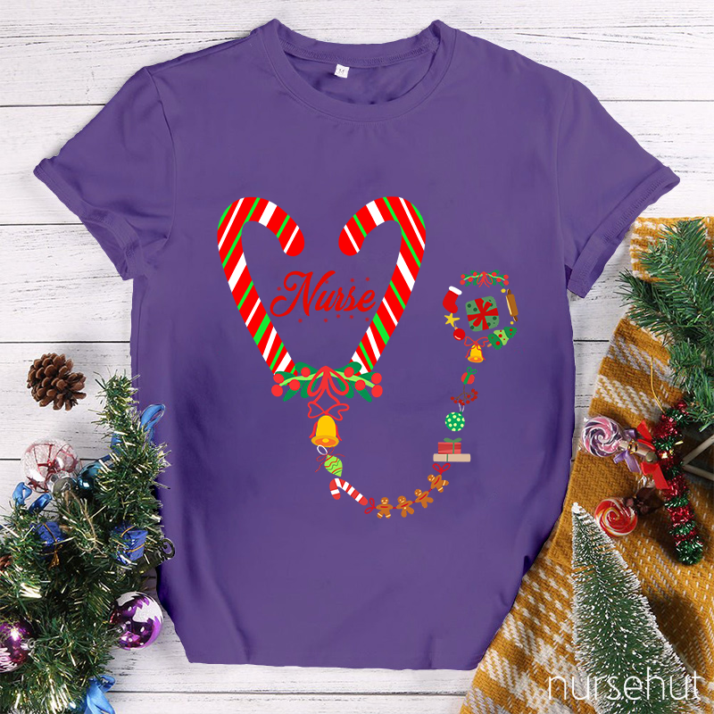 Candy Cane Heart Nurse T-Shirt