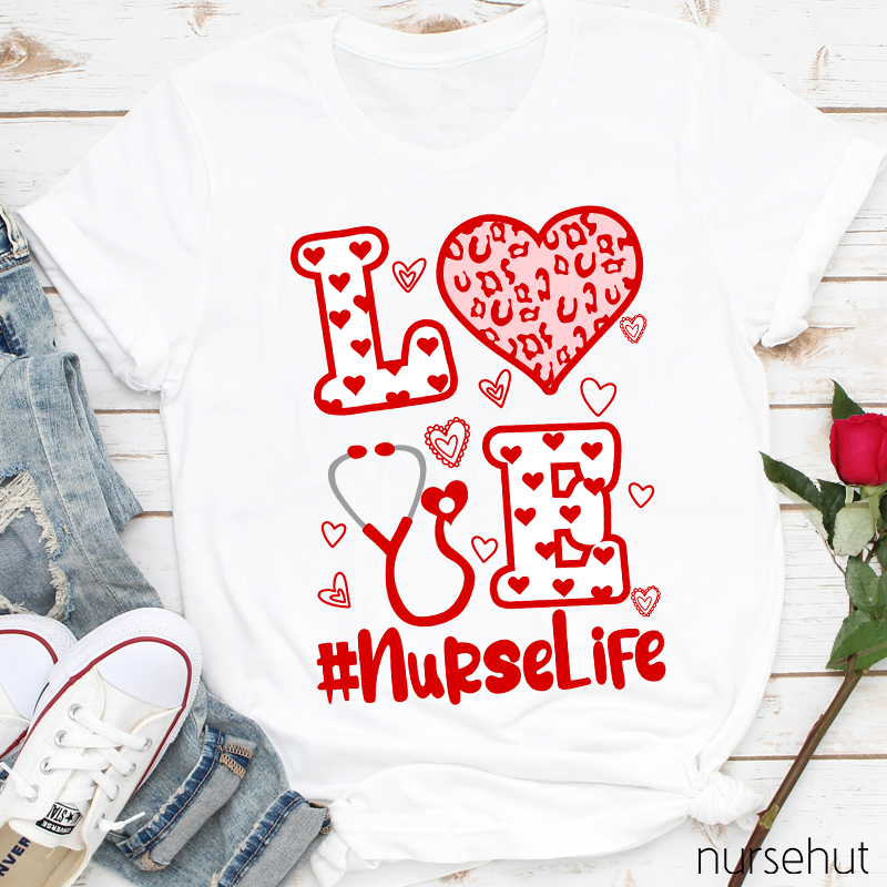 Nurselife Love Heart Stethoscope Nurse T-Shirt