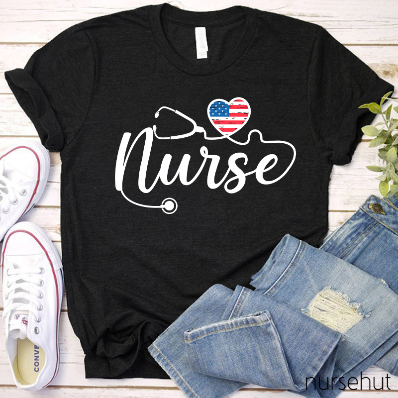Independence Day Stethoscope And Flag Nurse T-Shirt