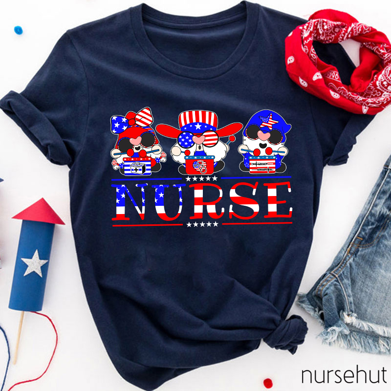 Independent Flag Cartoon Nurse T-Shirt