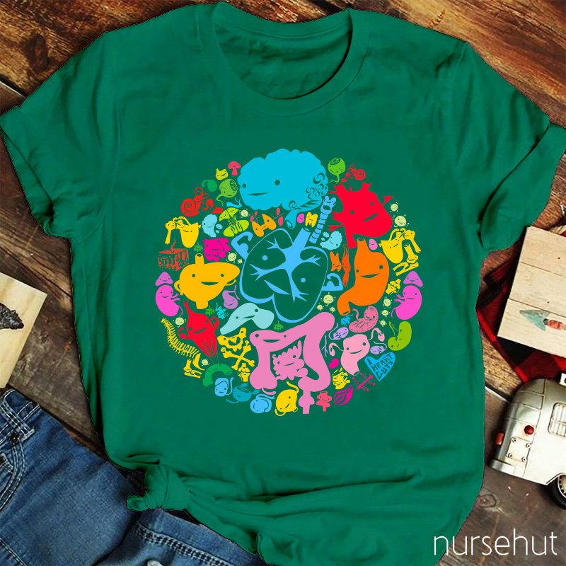 Colorful Cartoon Body Parts Nurse T-Shirt