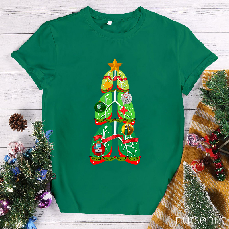 Christmas Lung Tree Medical Equipments Nurse T-Shirt
