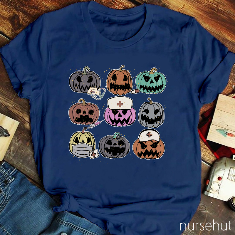 Pumpkins With Various Expressions Nurse T-Shirt