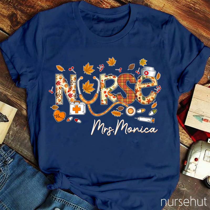 Personalized Name Happy Fall Nurse T-Shirt